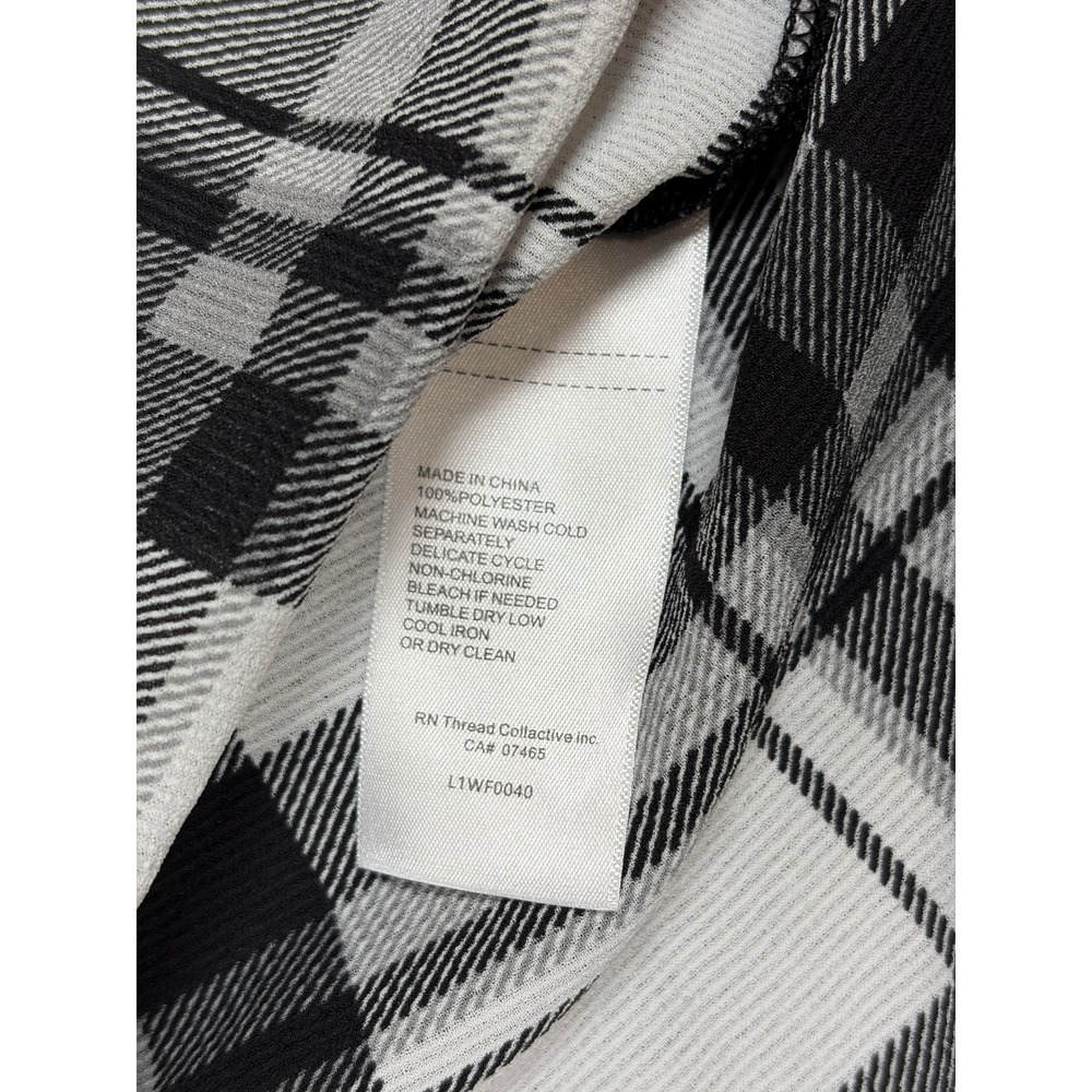Laundry by Shelli Segal Blouse Womens Medium Black White Plaid Surplice Front - Picture 8 of 8